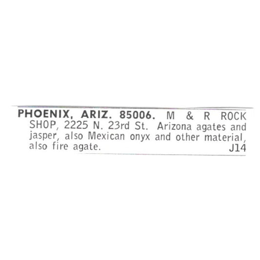 M&R Rock Shop Arizona Agates & Jasper Phoenix AZ 1972 Ad AF8-S24