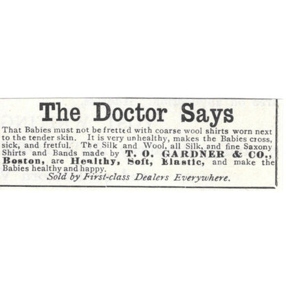 T.O. Gardner & Co Baby Clothes Boston 1892 Ad AG2-S25