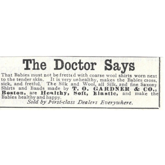 T.O. Gardner & Co Baby Clothes Boston 1892 Ad AG2-S25