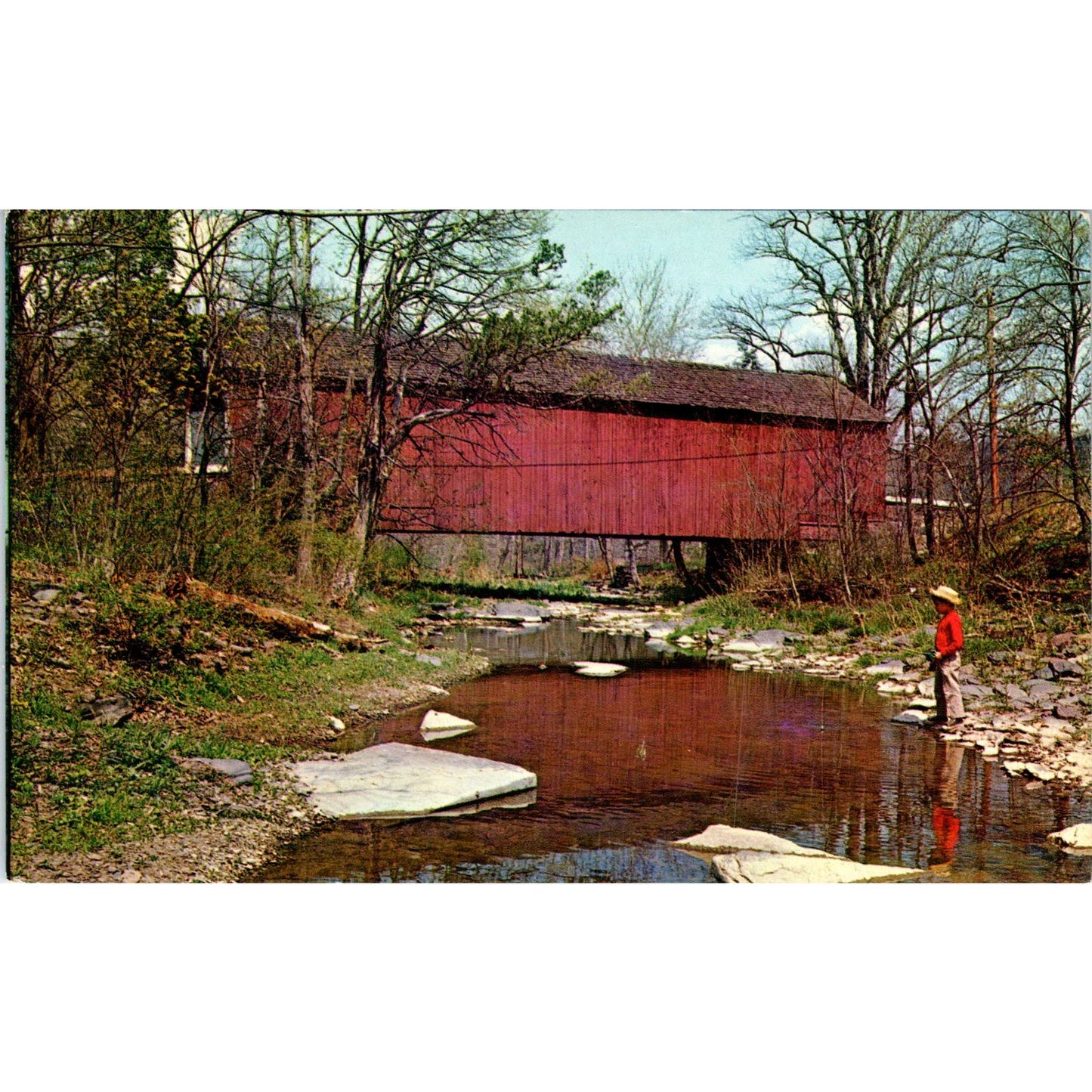 Cabin Run Covered Bridge Bucks County PA Vintage Covered Bridge Postcard PD6