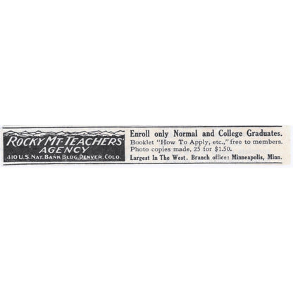 1931 Rocky Mountain Teachers Agency Denver Minneapolis Advertisement AE5-SA1