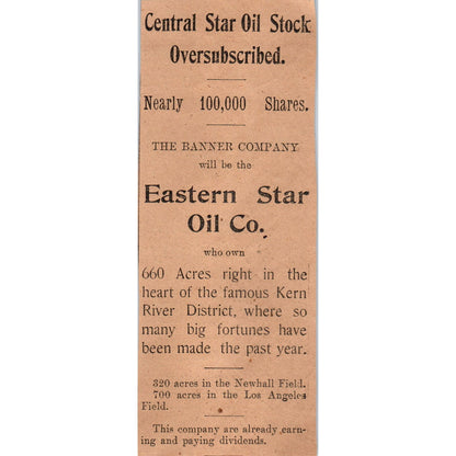Eastern Star Oil Co Banner Company Hartford 1901 Newspaper Ad AD8-H3