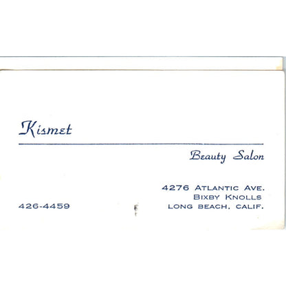 Kismet Beauty Salon Bixby Knolls Long Beach CA Vintage Business Card SD8-B11
