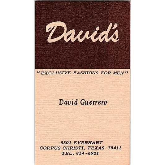 David's Fashions for Men David Guerrero Corpus Christi TX Business Card SD9-B12