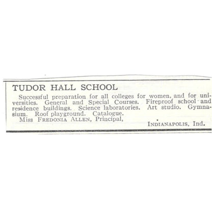Tudor Hall School Fredonia Allen Indianapolis IN c1918 Advertisement AE5-SA8