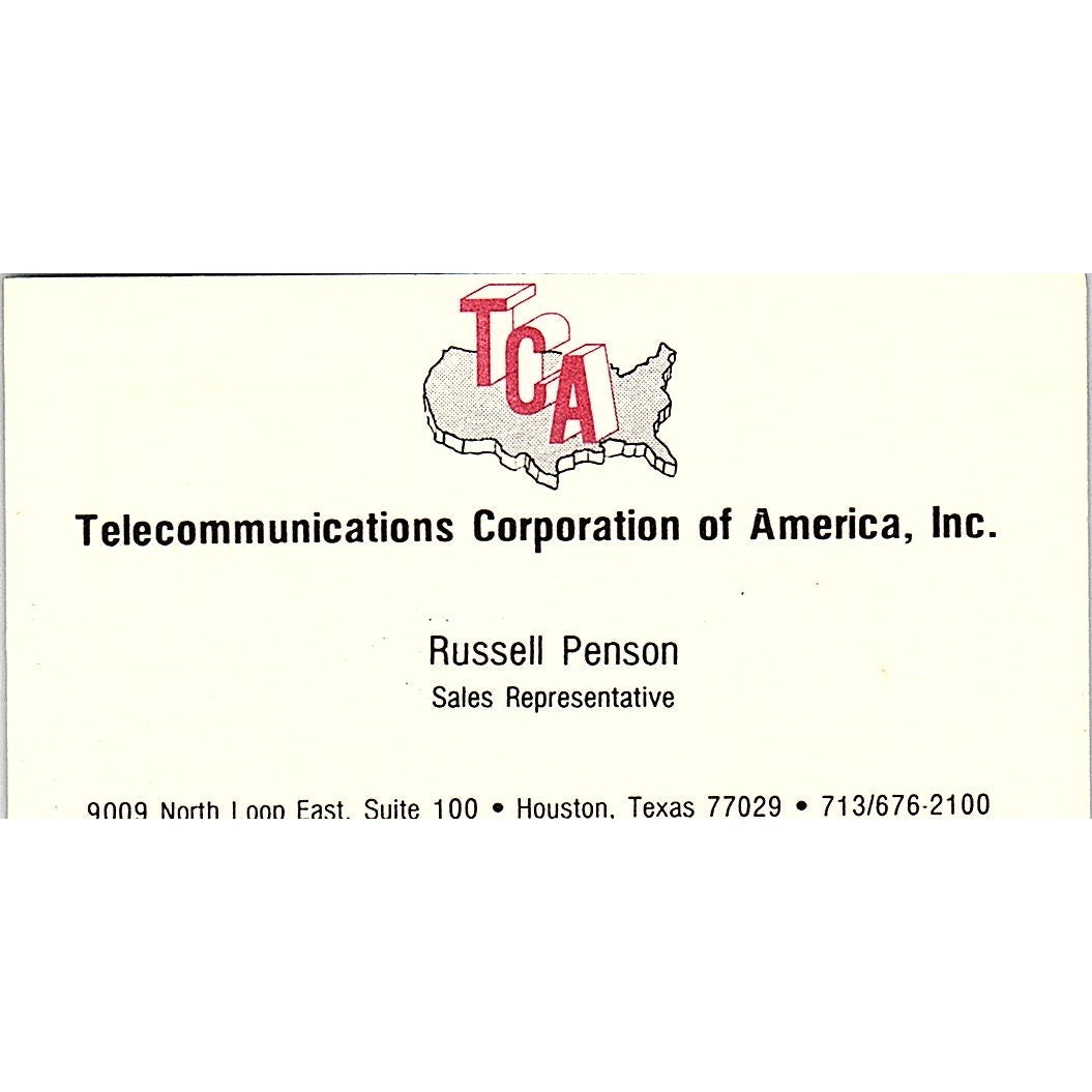 Russell Penson TCA Telecommunications Houston TX Vintage Business Card SE3-B16