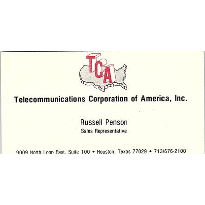 Russell Penson TCA Telecommunications Houston TX Vintage Business Card SE3-B16
