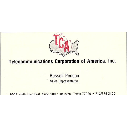 Russell Penson TCA Telecommunications Houston TX Vintage Business Card SE3-B16
