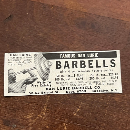 Dan Lurie Barbell Co Brooklyn NY 1955 Ad AF9-S1