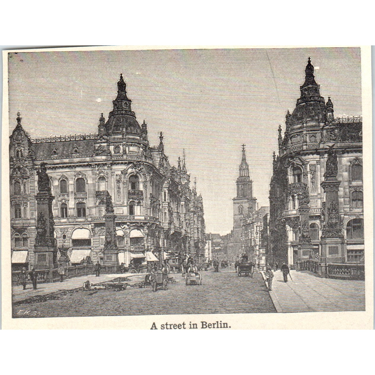 A Street in Berlin Germany 1901 Engraving AF2-P3