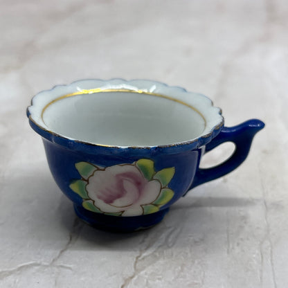 Vintage Miniature Porcelain Tea Cup Blue and Pink Floral Gold Trim Japan SB8