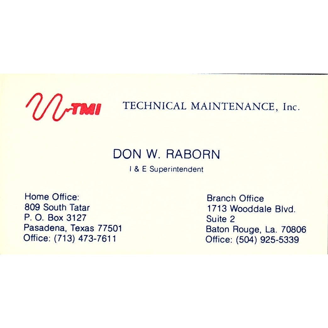 Technical Maintenance Don W. Rabon Pasadena Texas Vintage Business Card SB4-B1
