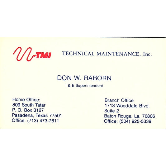 Technical Maintenance Don W. Rabon Pasadena Texas Vintage Business Card SB4-B1