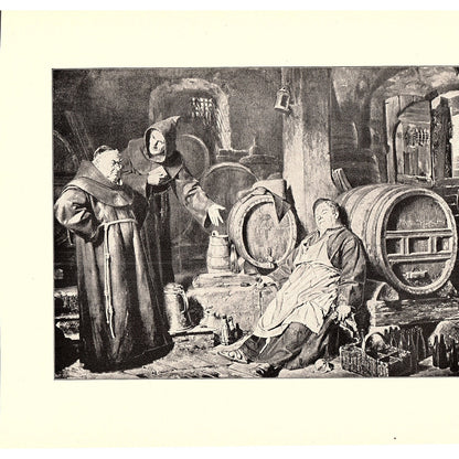 In The Monastery Wine-Cellar - Edward Grutzner - 1898 Litho Art Print D19