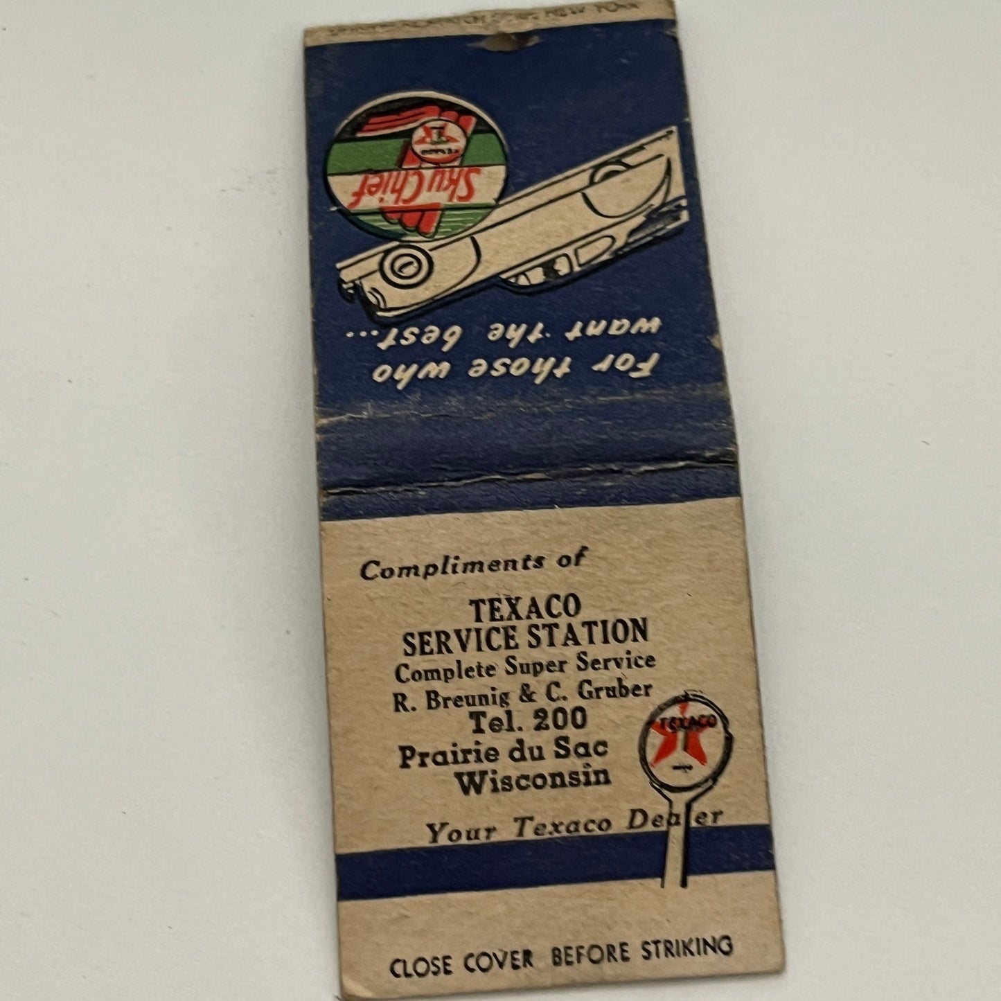 Texaco Service Station Prairie Du Sac WI Sky Chief Vintage Matchbook TB6-MB2-14