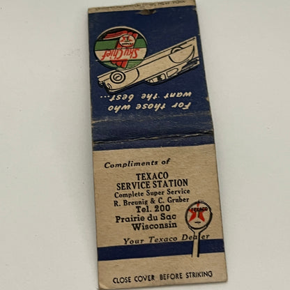 Texaco Service Station Prairie Du Sac WI Sky Chief Vintage Matchbook TB6-MB2-14