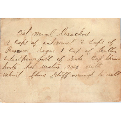 Antique Original Handwritten Recipe for Oatmeal Crackers D18