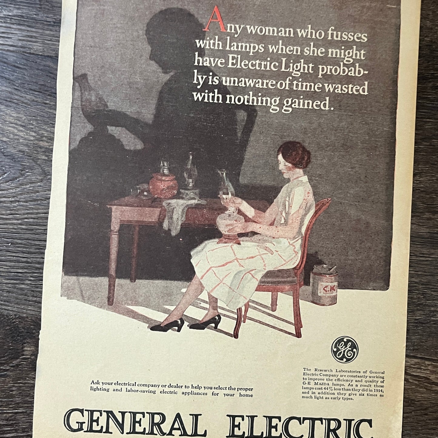 GE General Electric Anti Kerosene Lamp Electric Light Vtg Magazine Ad 11x15 V8