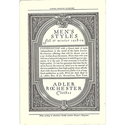 Adler Rochester Clothes L. Adler, Bros & Co Rochester NY c1920 Ad AF8-7