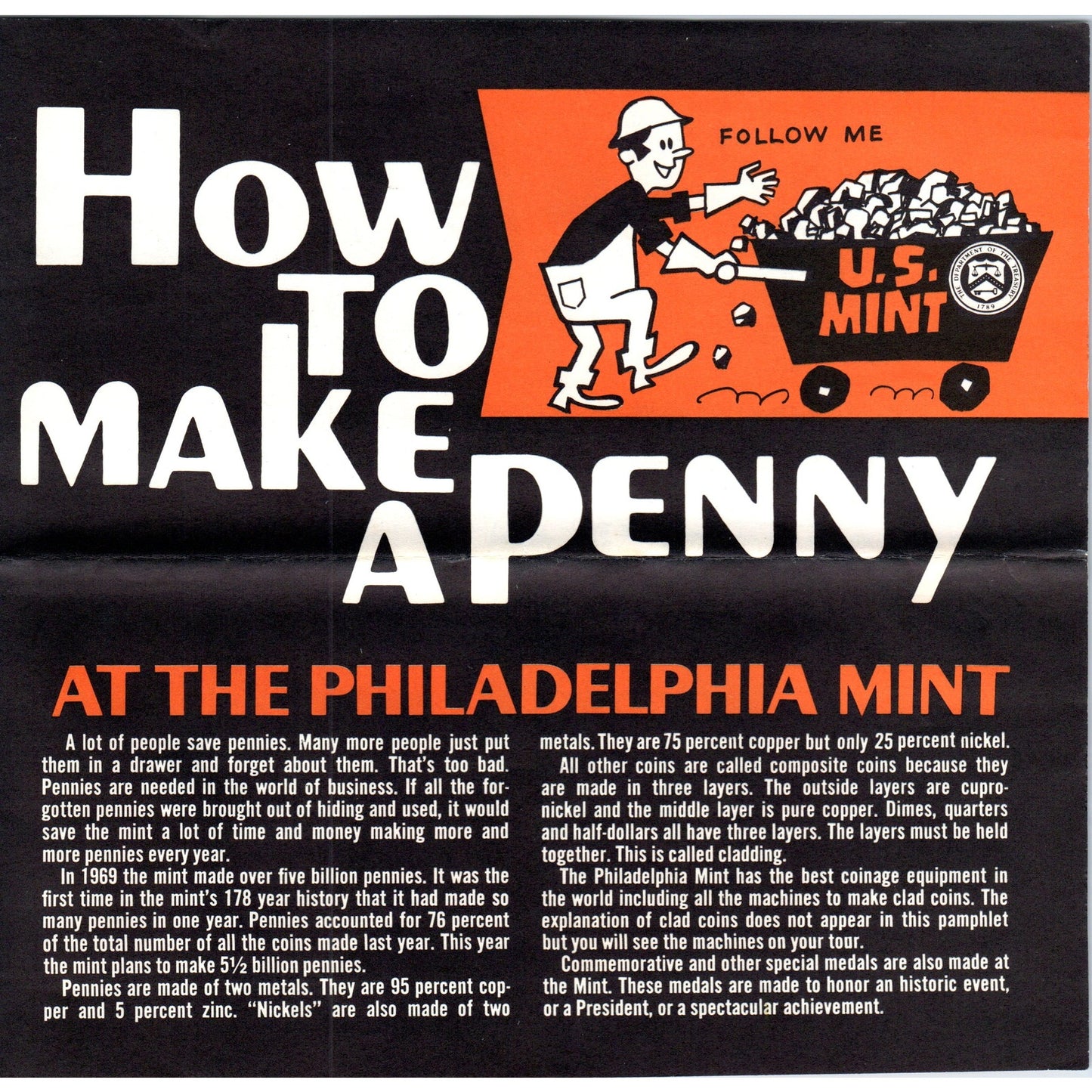 1970 How To Make a Penny at The Philadelphia Mint FoldOut Travel Brochure TF4-BB