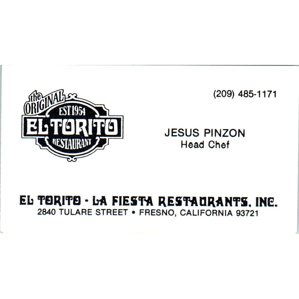 Jesus Pinzon El Torito Restaurant Fresno CA Vintage Business Card SD8-B21