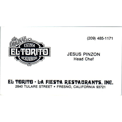 Jesus Pinzon El Torito Restaurant Fresno CA Vintage Business Card SD8-B21
