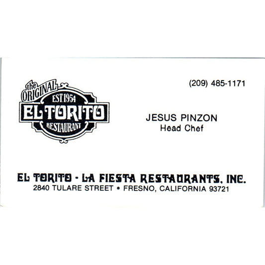 Jesus Pinzon El Torito Restaurant Fresno CA Vintage Business Card SD8-B21