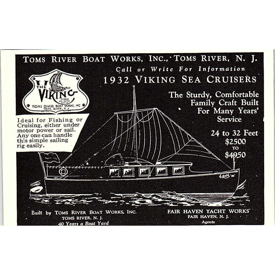 Viking Sea Cruisers Toms River Boat Works Toms River NJ 1932 Ad AG2-M19