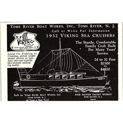 Viking Sea Cruisers Toms River Boat Works Toms River NJ 1932 Ad AG2-M19