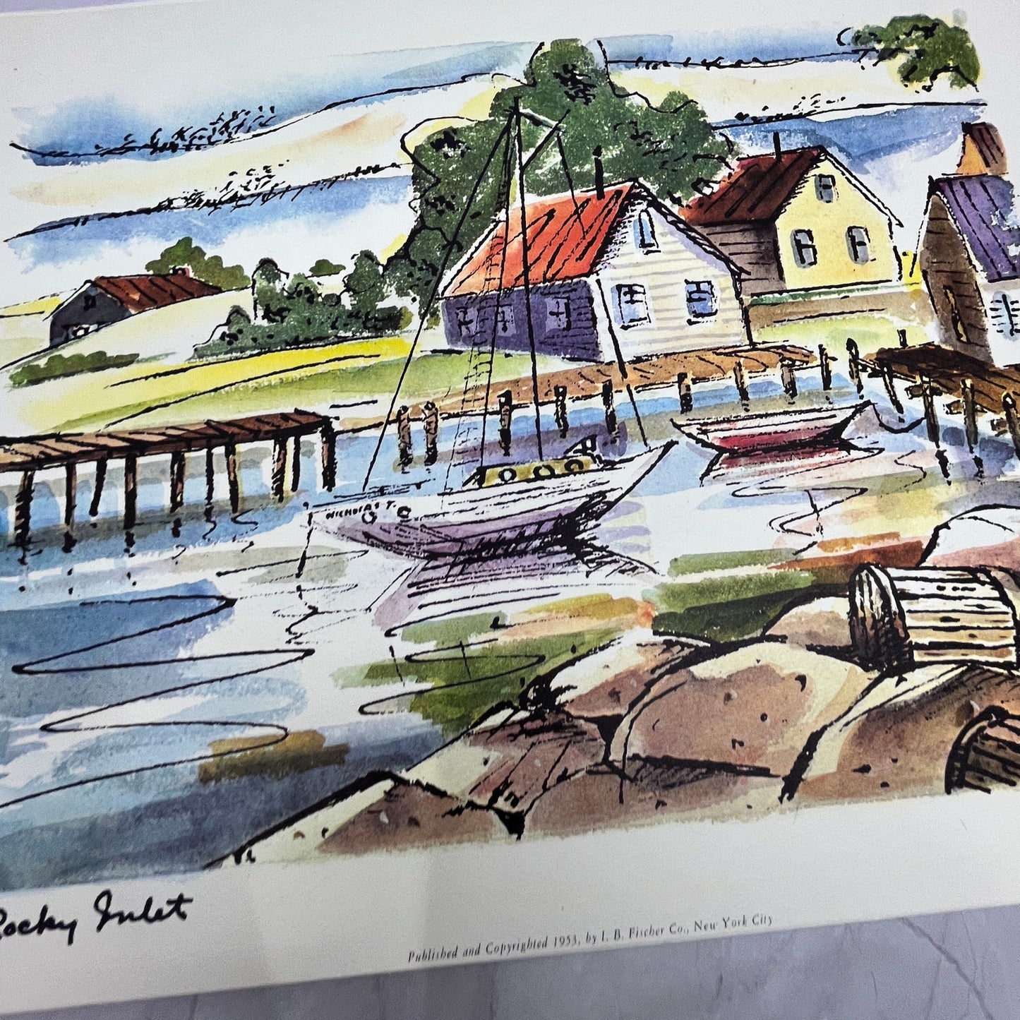 Rocky Inlet Pigeon Cove Newfoundland Watercolor Print Ceri 11x14" Art Print V21