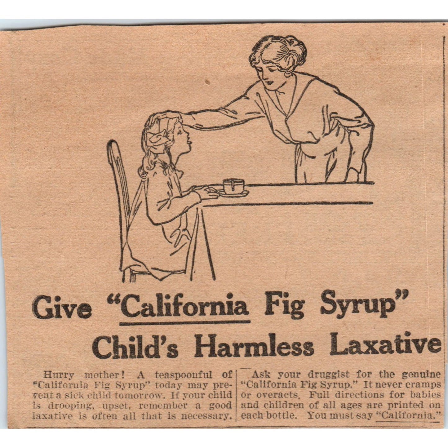 California Fig Syrup Children's Laxative 1923 Magazine Ad Clip AE1-2