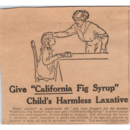 California Fig Syrup Children's Laxative 1923 Magazine Ad Clip AE1-2