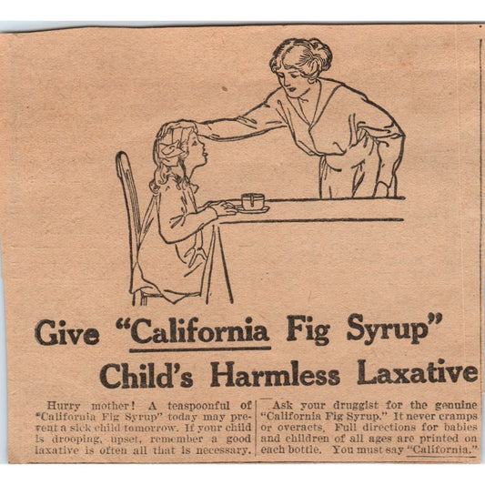 California Fig Syrup Children's Laxative 1923 Magazine Ad Clip AE1-2