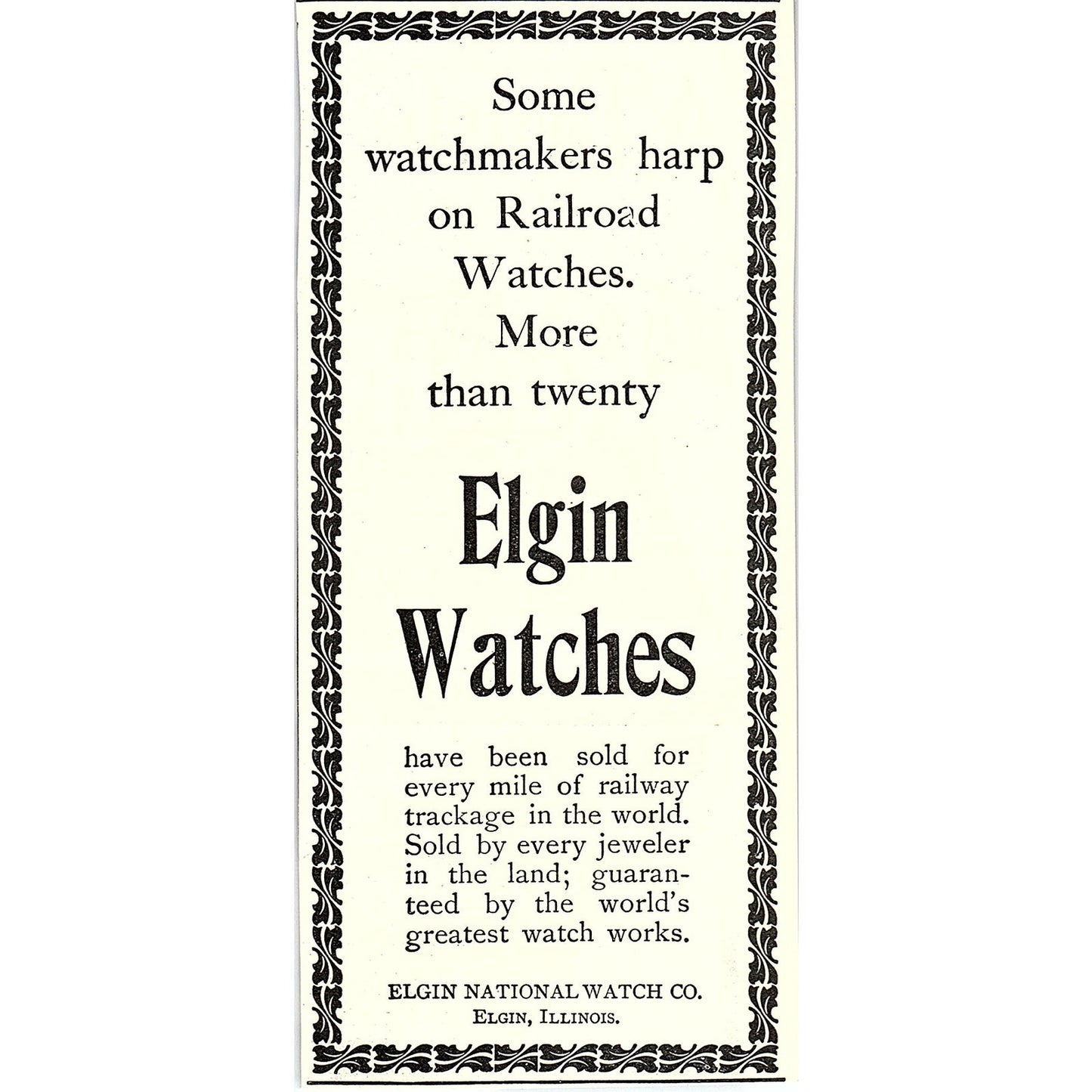 Elgin Watches Twenty Sold For Every Mile of Railway Trackage 1903 Ad AF8-H2