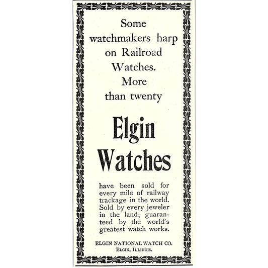 Elgin Watches Twenty Sold For Every Mile of Railway Trackage 1903 Ad AF8-H2