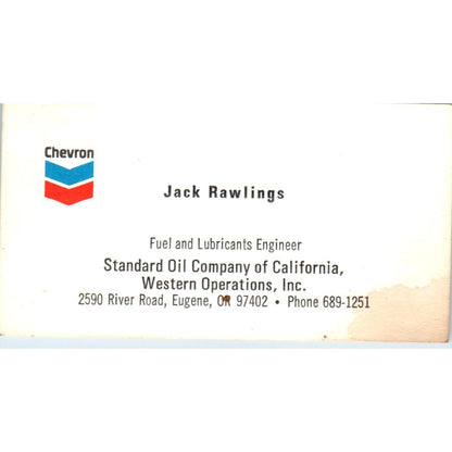 Jack Rawlings Eugene OR Chevron Standard Oil of California Business Card SD8-B21