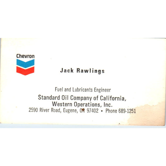 Jack Rawlings Eugene OR Chevron Standard Oil of California Business Card SD8-B21