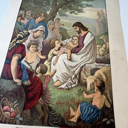 Christ Blessing Little Children Hand Tinted 1892 Bible Engraving V1-6