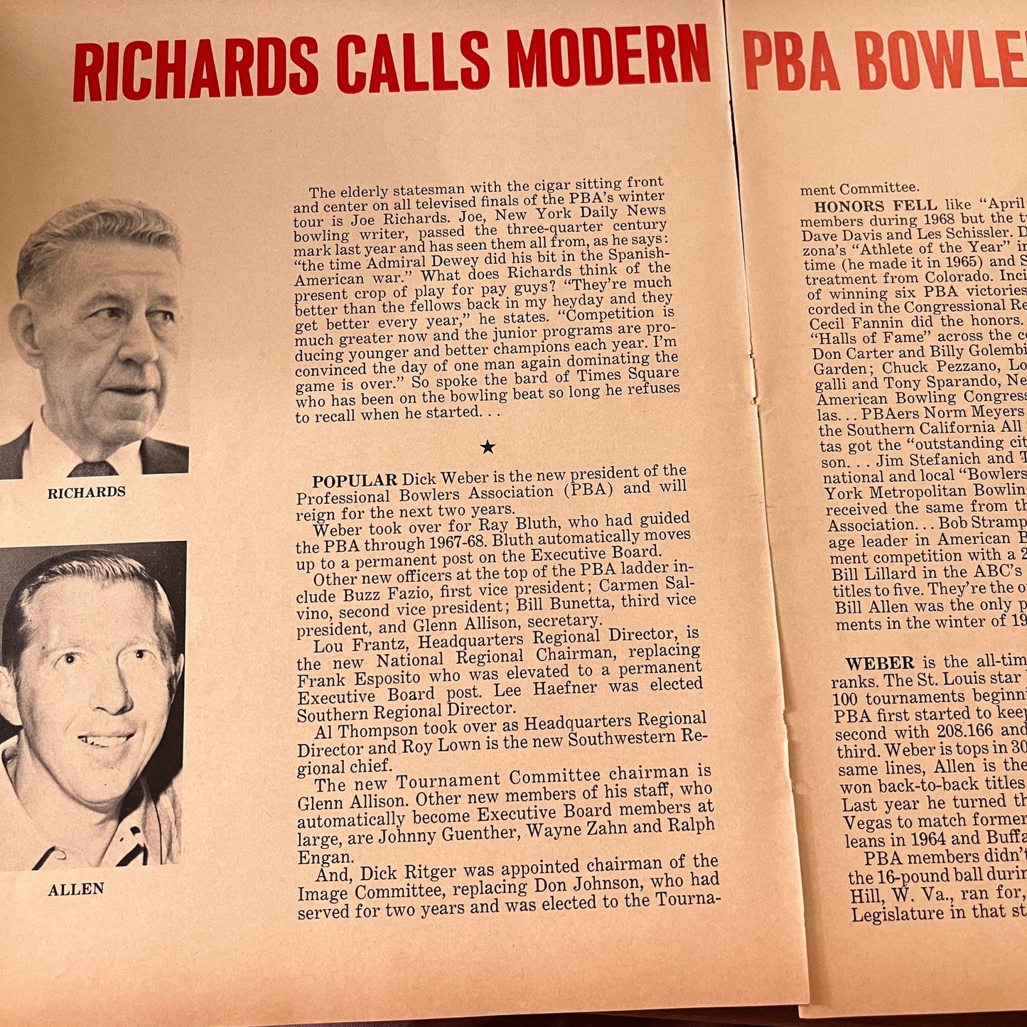 Modern PBA Players Better Signed Dick Weber, Johnny Guenther 1969 Article AF6-3