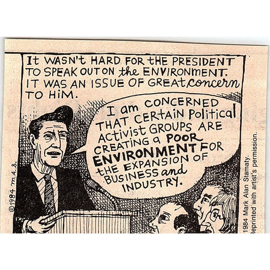 Ronald Reagan Environment Political Cartoon Mark Alan Stamaty 1984 Ad AF6-M4