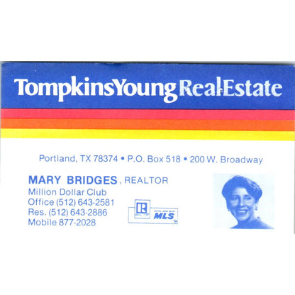 Tompkins Young Real Estate Mary Bridges Portland TX Vtg Business Card SD8-B18