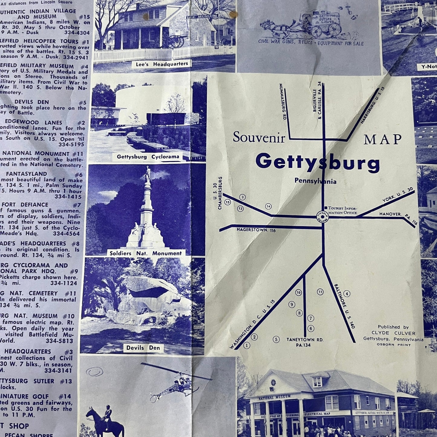 Vintage Gettysburg Fold Out Souvenir Map & Travel Guide Travel Brochure TH2-TB2