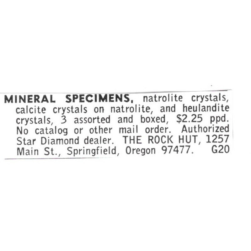 The Rock Hut Mineral Specimens Springfield Oregon 1972 Ad AF8-S18
