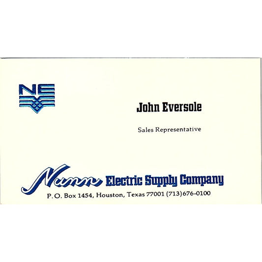 Numm Electric Supply John Eversole Houston TX Vintage Business Card SF3-B7