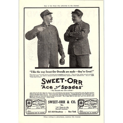Sweet-Orr Ace of Spades Work Overalls New York 1914 Original Ad AF3-2