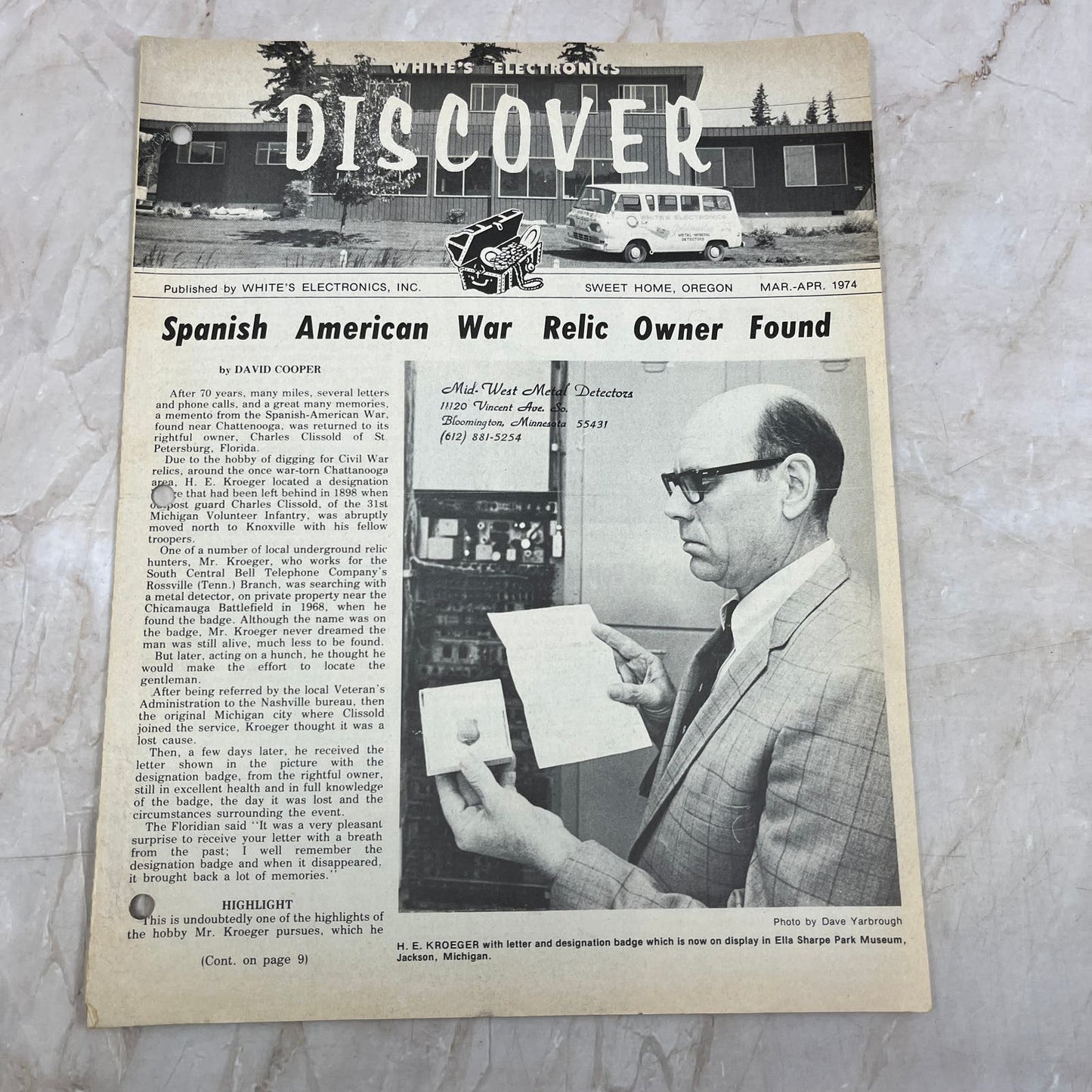 1974 Mar/Apr White's Electronics Discover Newsletter Metal Detector Treasure M19