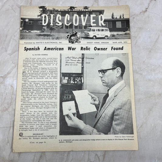 1974 Mar/Apr White's Electronics Discover Newsletter Metal Detector Treasure M19