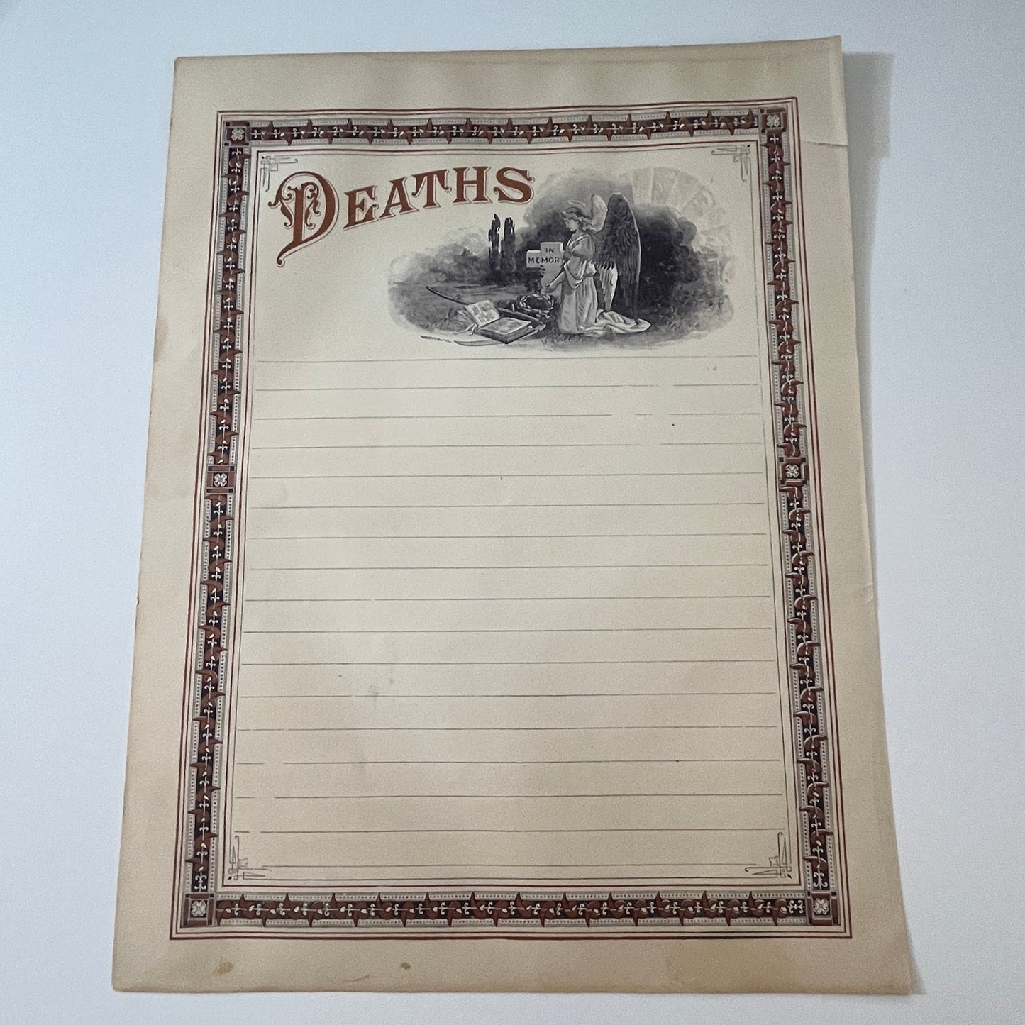 Births and Deaths Record Sheet Double Sided 1892 Bible Engraving V1-6
