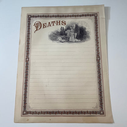 Births and Deaths Record Sheet Double Sided 1892 Bible Engraving V1-6