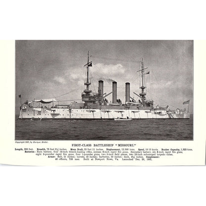 First Class Battleship Virginia & Missouri Double Sided 1910 Print AF6-20